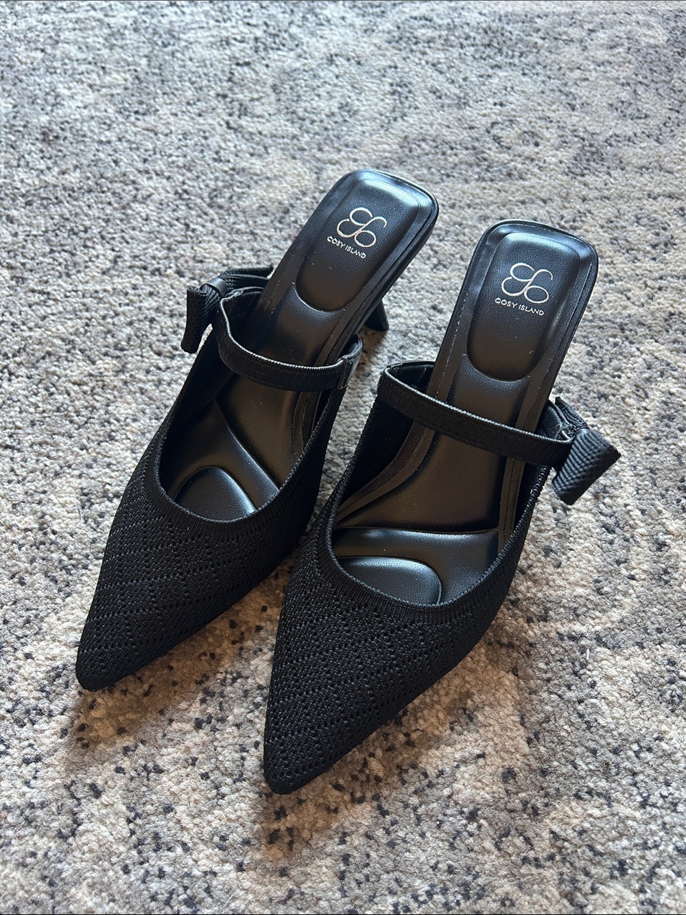 Cosy Island Black Pointed Mary Jane Bow Heels